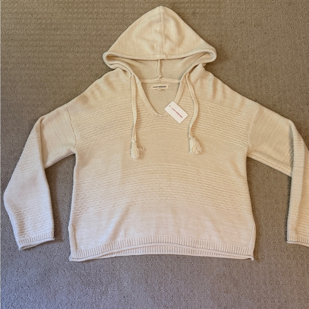 Lucky Brand Crochet Knit Sweater with Hood